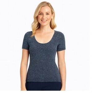 TRINA TURK Marl Blue Wool Short Sleeve Sweater Size Medium